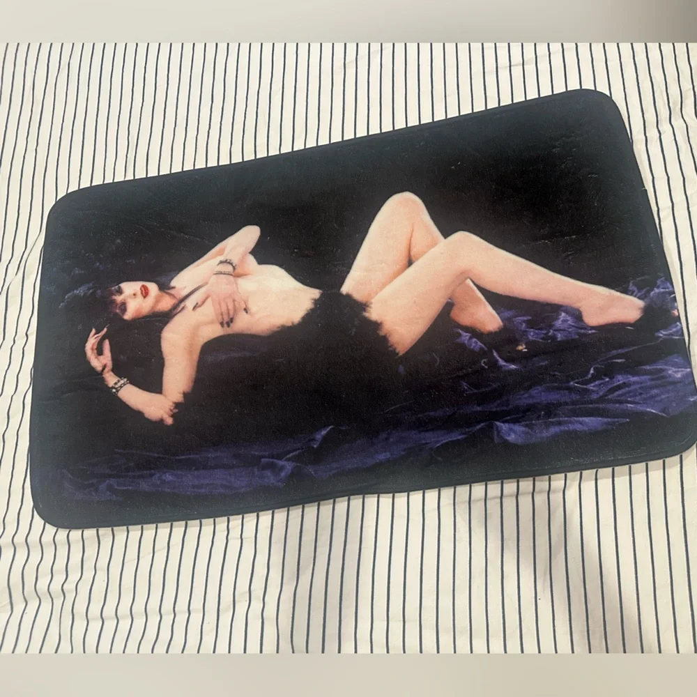 Vintage Elvira Pinup Graphic Bath Mat in Black and Purple